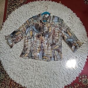 Vintage Y2K 90s Nicola Button Up Shirt Blouse Sheer Size Large L Boho Bohemian